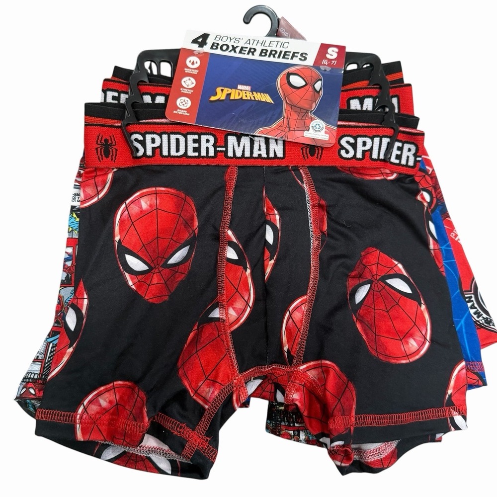 Boys Spiderman 4-Pack Athletic Boxer Briefs Underwear Size Small 6-7 Soft NWT